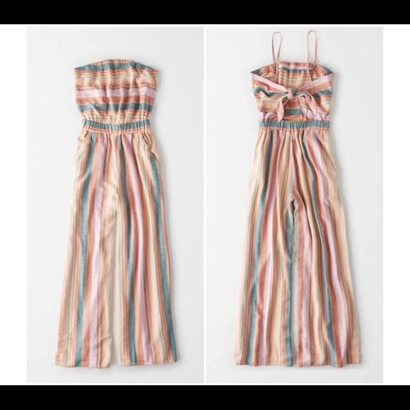 American Eagle Outfitters Pants - American Eagle Pink/Cream/Blue Jumpsuit, Small